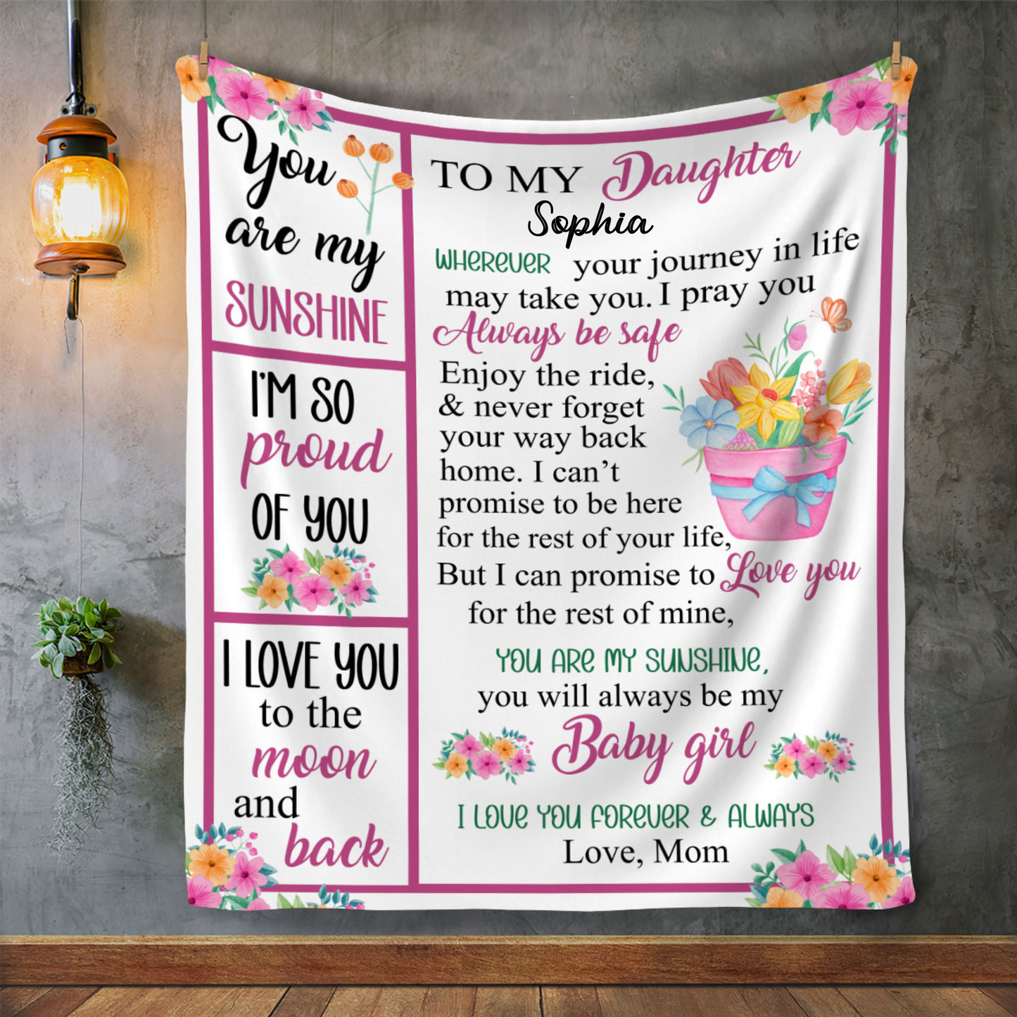Personalized Blanket for Daughter – Custom Name Gift from Mom, Gift from Dad – Gift for Birthday, Graduation, or Christmas