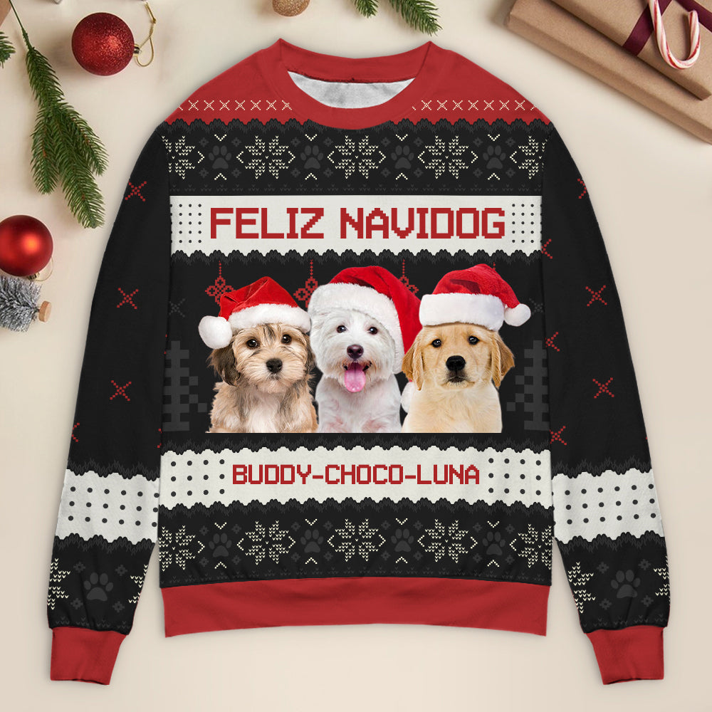 Custom Photo We Wish You A Merry Woofmas - Dog Personalized Custom Ugly Sweater/Sweatshirt - Unisex Wool Jumper - Christmas Gift For Pet Owners, Pet Lovers