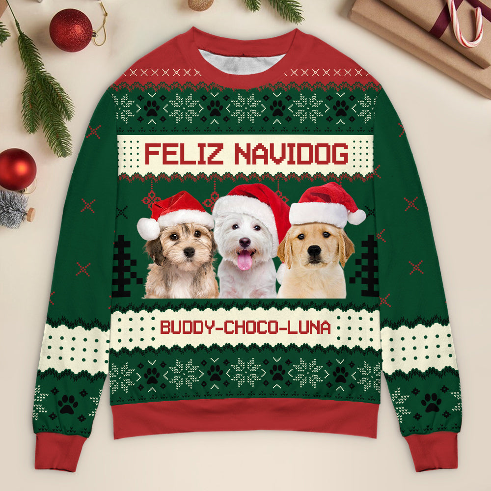 Custom Photo We Wish You A Merry Woofmas - Dog Personalized Custom Ugly Sweater/Sweatshirt - Unisex Wool Jumper - Christmas Gift For Pet Owners, Pet Lovers