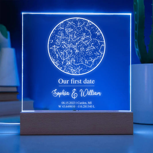 Personalised Acrylic Square Plaque - Star Map Night Lights-Personalized Anniversary Gift for Him & Her - Custom Couples Gift