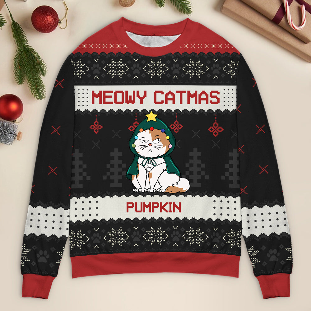 Meowy Catmas Funny Cartoon Cats - Christmas Gift For Cat Lovers, Cat Moms, Cat Dads - Personalized Unisex Ugly Sweater