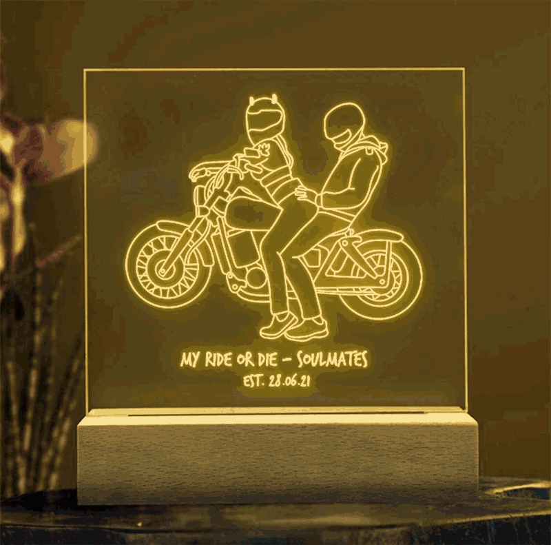 "Personalized LED Night Light for Couples - Ride or Die Love - Customizable Romantic Gift for Wedding, Engagement, Anniversary, and Christmas"