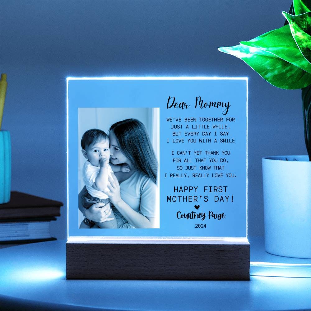 Personalized Mother and Child Photo LED Night Light, Engraved Mother's Day Message, First Mother's Day Gift