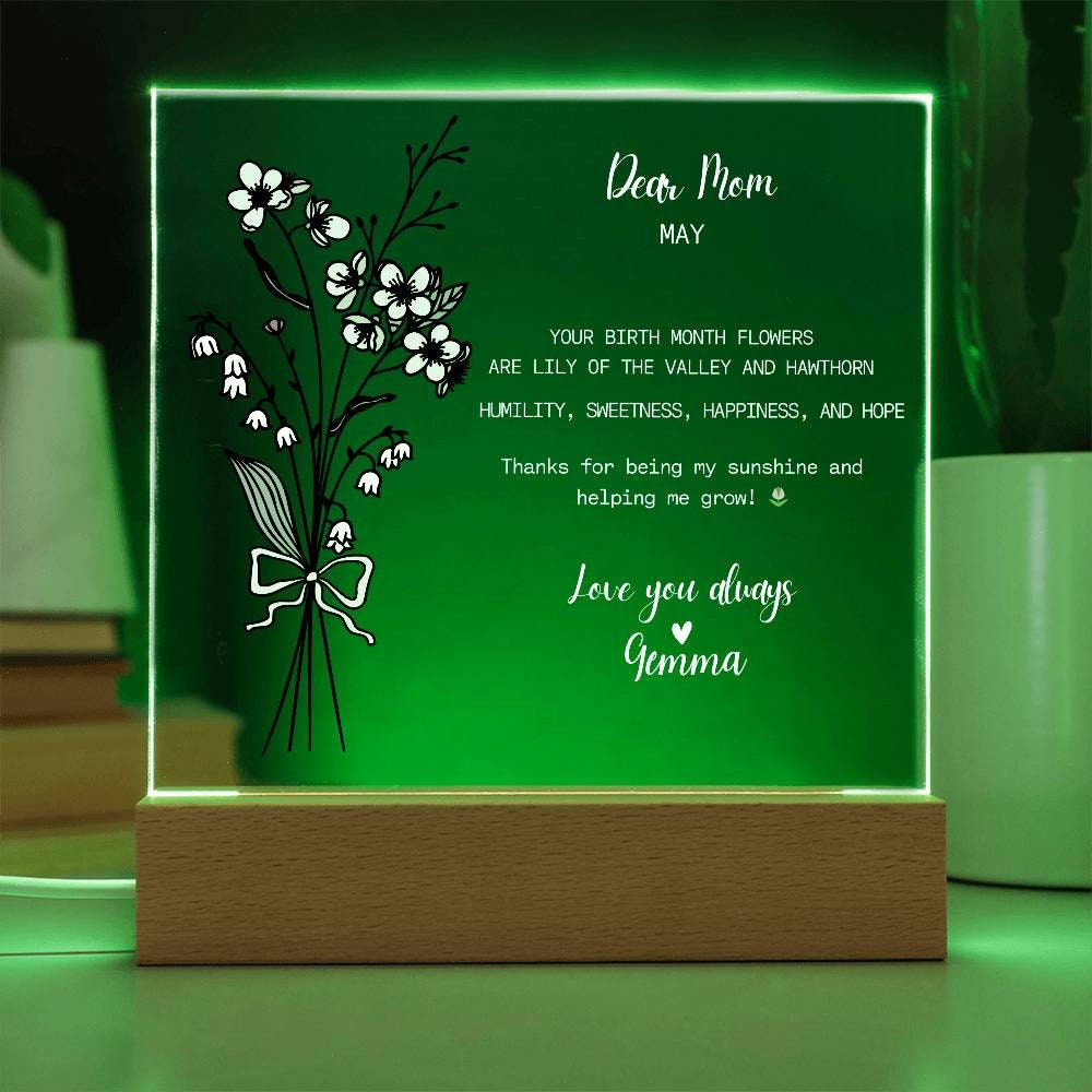 Custom Birth Month Flower LED Night Light , Personalized with Name and Birth Flower, Gift for Mom, Gifts For Grandma, Gift for Bonus Mom