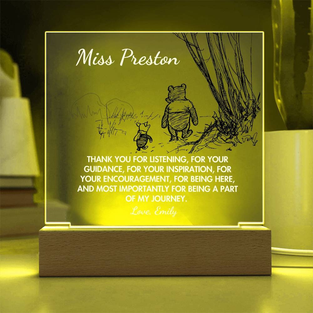 Personalized Thank You Keepsake with Winnie the Pooh Quote - Custom Acrylic Gift for Teachers, Mentors, Friends