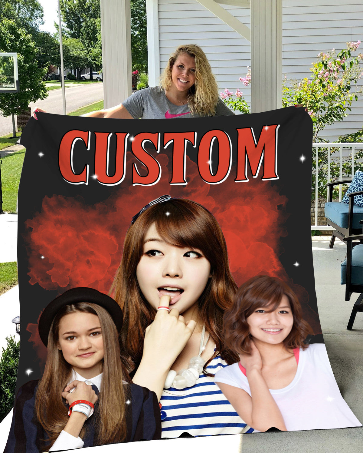 Custom Photo Collage Premium Black Sherpa Blanket - Gift for Family Members, Pet Lovers