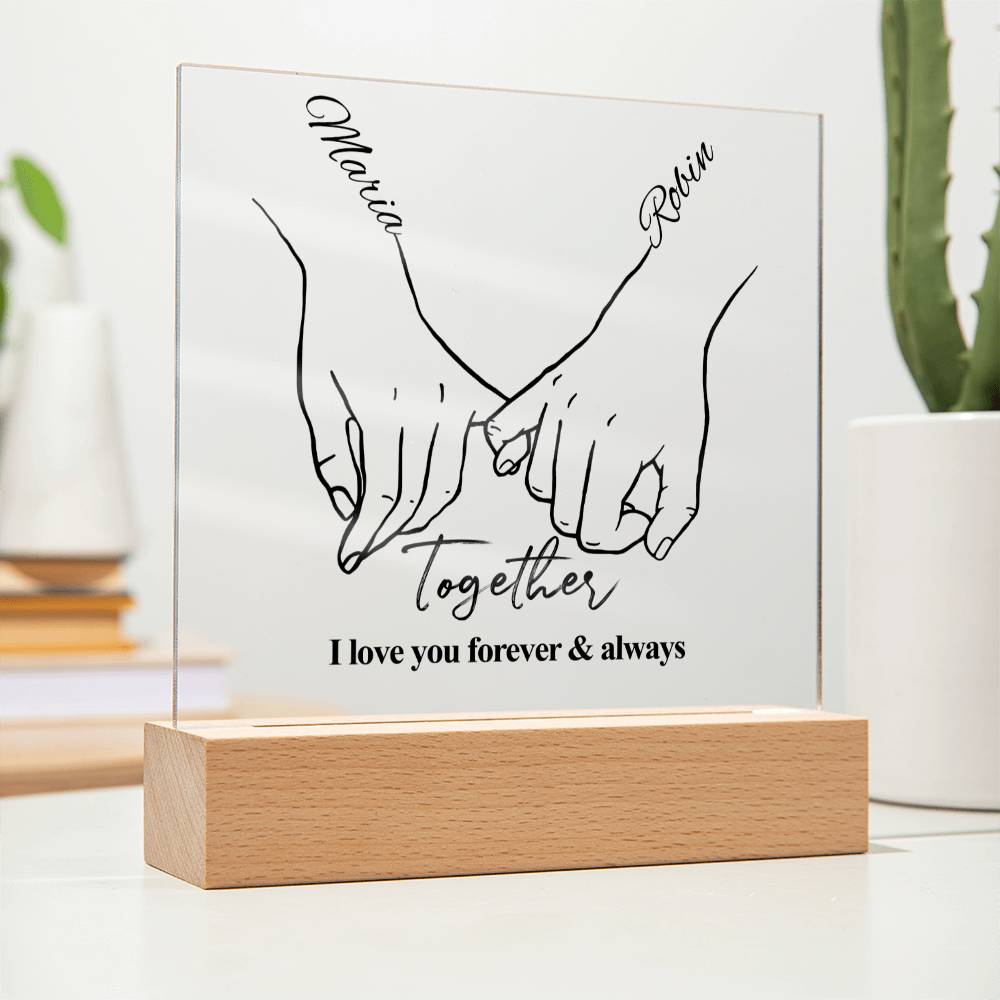 Personalised Hand Holding Acrylic Plaque with Wooden Stand - Gift For Husband, Gift for Wife, Anniversary Gift, Couple Gift