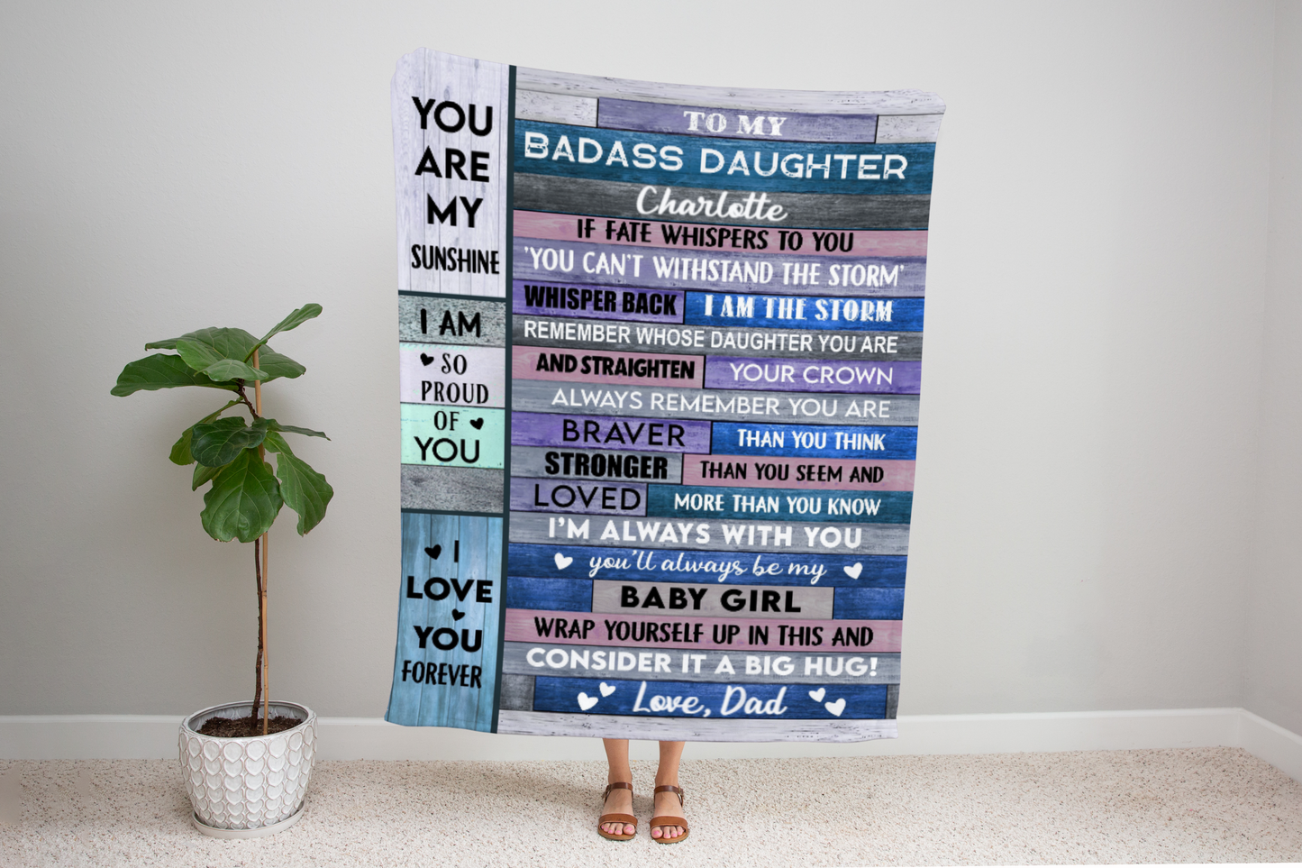 Personalized Daughter Blanket From Dad, Custom Daughter Blanket – Gift from Mom or Dad, Badass Daughter Gift