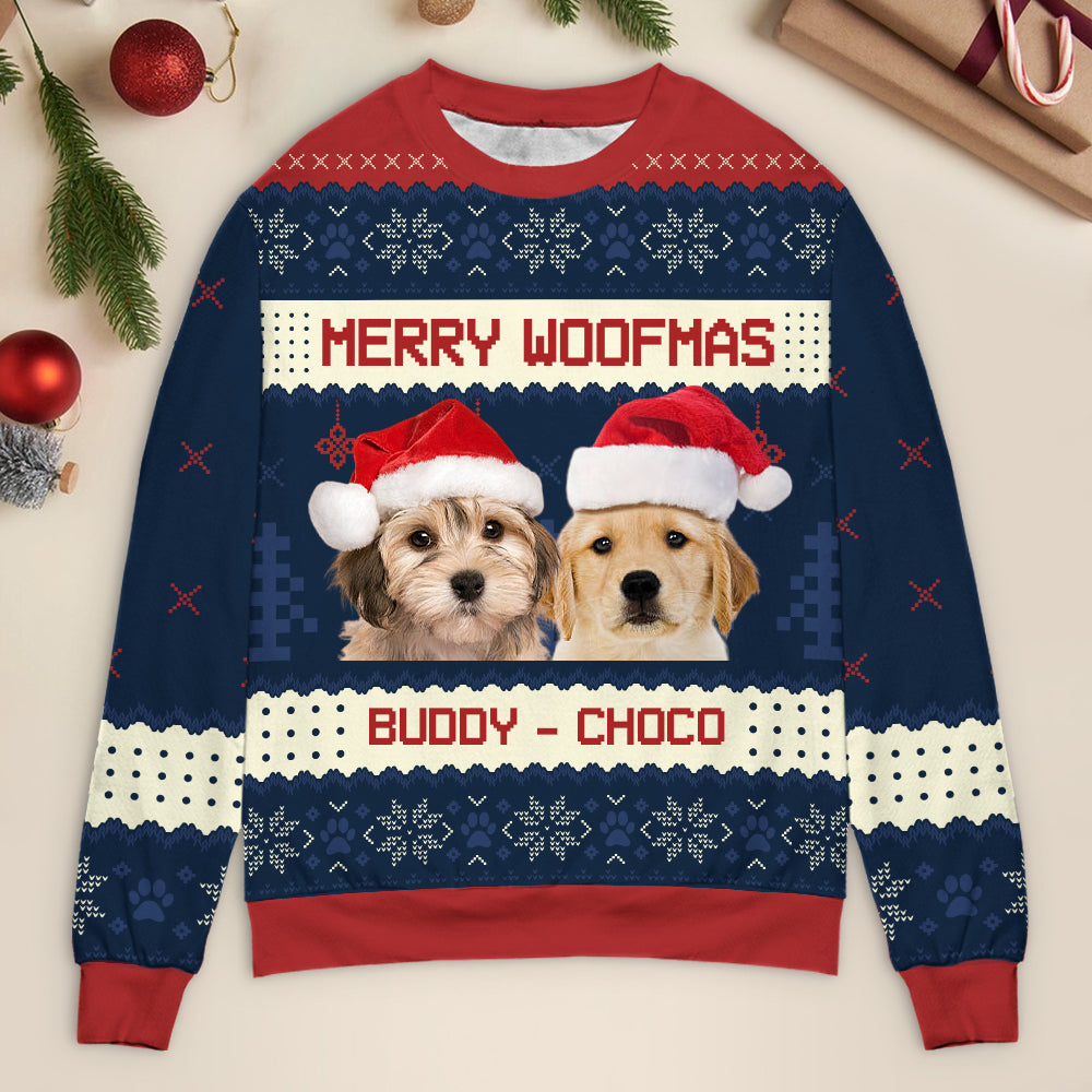 Custom Photo We Wish You A Merry Woofmas - Dog Personalized Custom Ugly Sweater/Sweatshirt - Unisex Wool Jumper - Christmas Gift For Pet Owners, Pet Lovers
