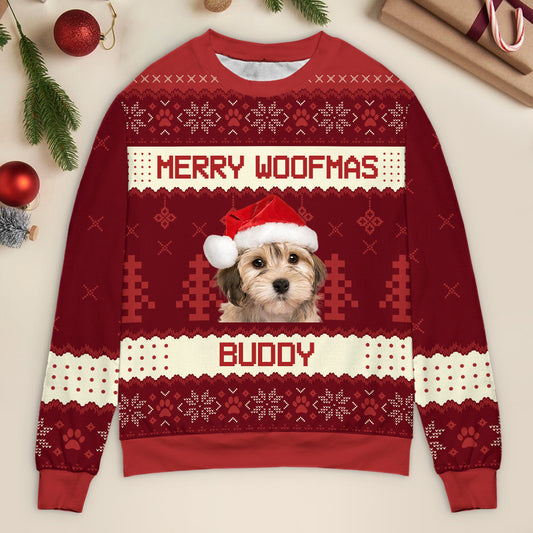 Custom Photo We Wish You A Merry Woofmas - Dog Personalized Custom Ugly Sweater/Sweatshirt - Unisex Wool Jumper - Christmas Gift For Pet Owners, Pet Lovers