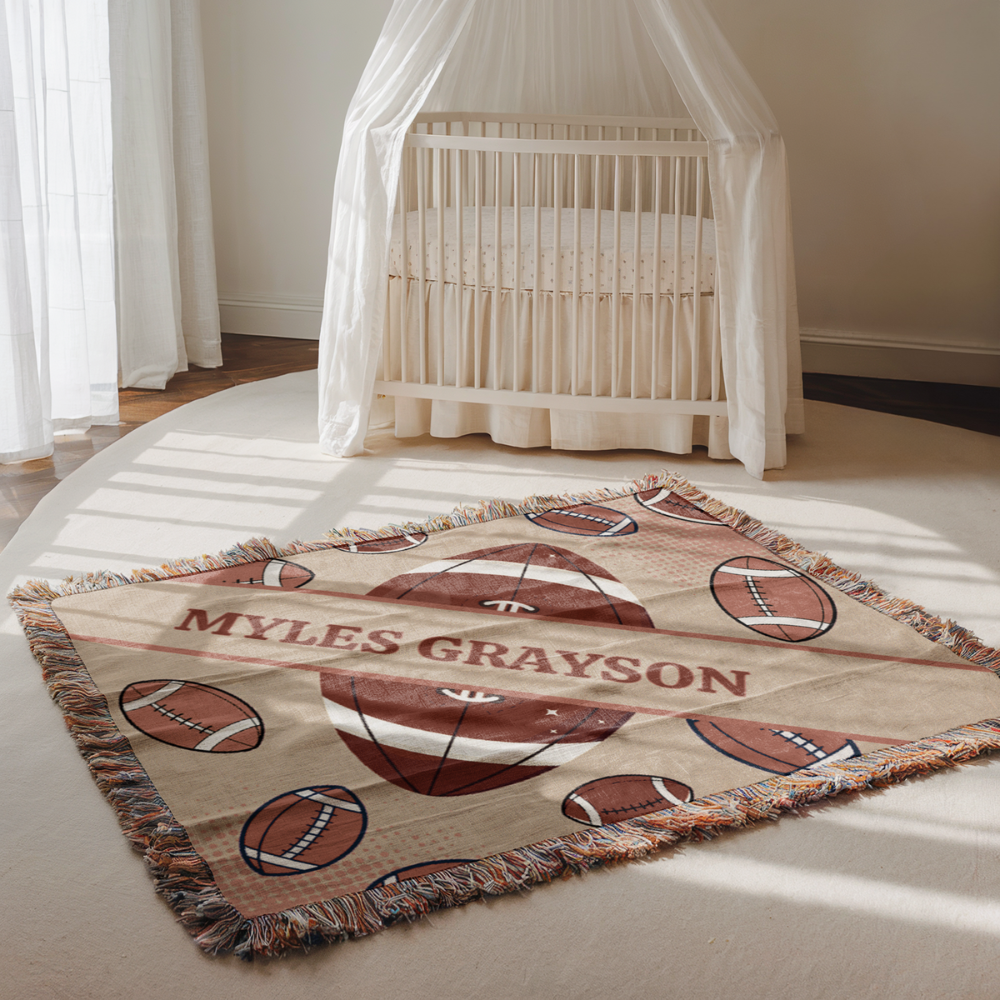 Personalized Football Woven Throw Blanket | Custom Nursery Baby Gift