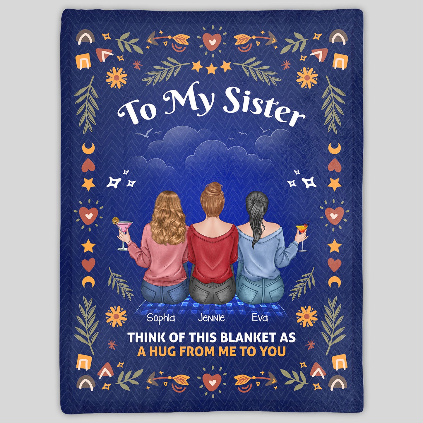 Think of this Blanket As a Hug - Gift For Sisters/Niece/Bestie - Personalized Fleece Blanket