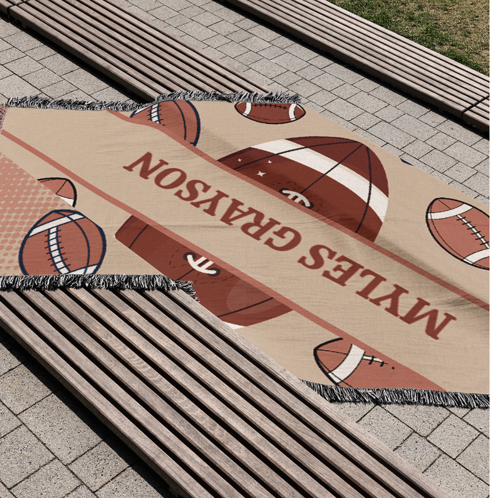 Personalized Football Woven Throw Blanket | Custom Nursery Baby Gift