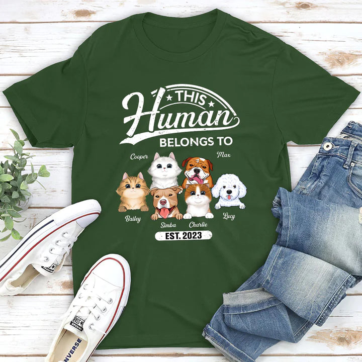 Human Belongs To Pet - Personalized Custom Unisex T-Shirt