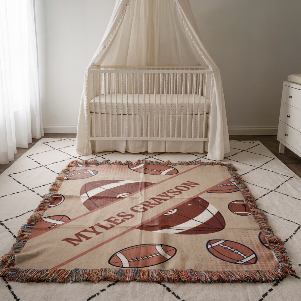 Personalized Football Woven Throw Blanket | Custom Nursery Baby Gift