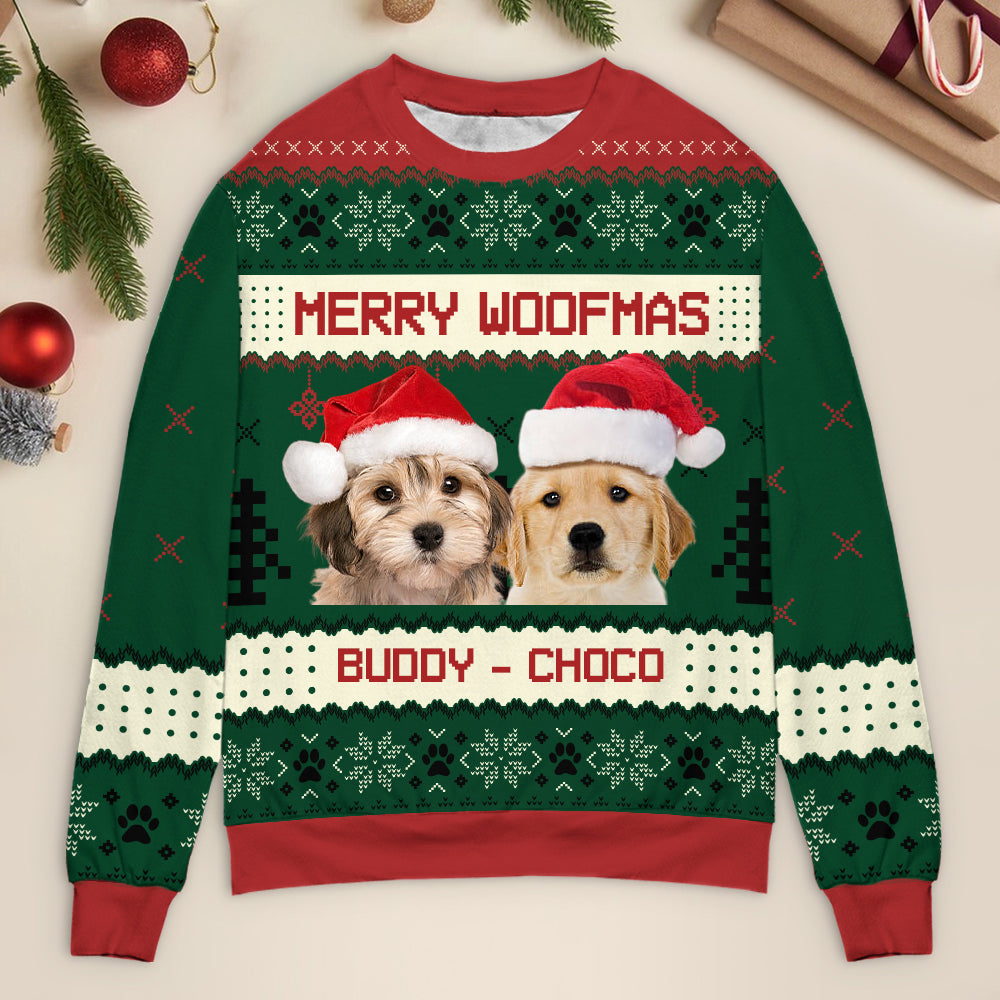 Custom Photo We Wish You A Merry Woofmas - Dog Personalized Custom Ugly Sweater/Sweatshirt - Unisex Wool Jumper - Christmas Gift For Pet Owners, Pet Lovers