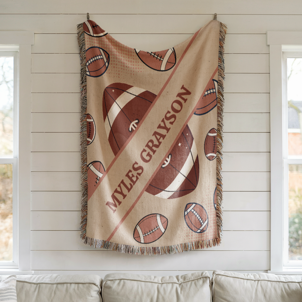 Personalized Football Woven Throw Blanket | Custom Nursery Baby Gift