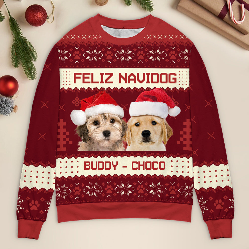 Custom Photo We Wish You A Merry Woofmas - Dog Personalized Custom Ugly Sweater/Sweatshirt - Unisex Wool Jumper - Christmas Gift For Pet Owners, Pet Lovers