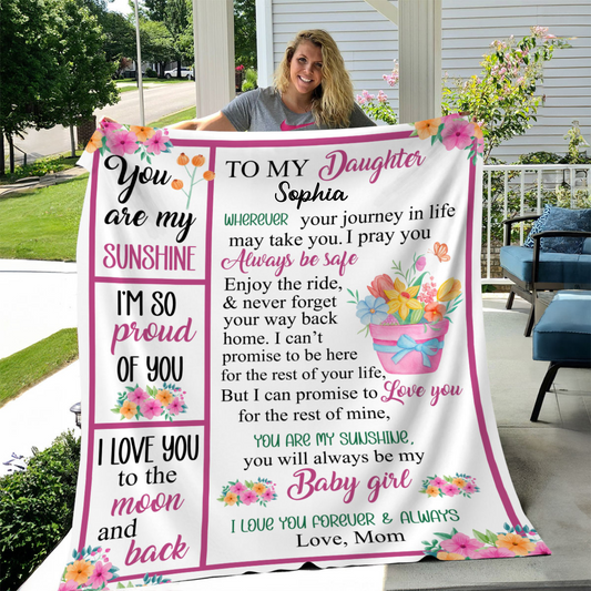 Personalized Blanket for Daughter – Custom Name Gift from Mom, Gift from Dad – Gift for Birthday, Graduation, or Christmas