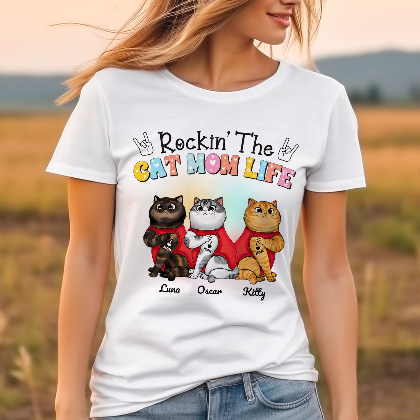 Rockin The Cat Mom Life Personalized T-shirt