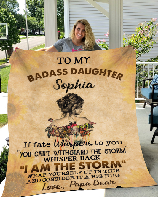 To My Badass Daughter Blanket, Gift for Daughter, Birthday Gift from Dad, Gift from Mom