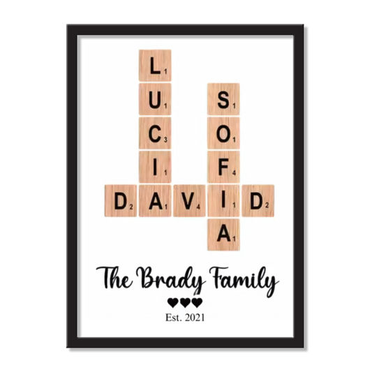 Personalized Crossword Family Wall Art | Custom Family Name Puzzle Art | Family Gift for Home Décor | Anniversary or Wedding Gift