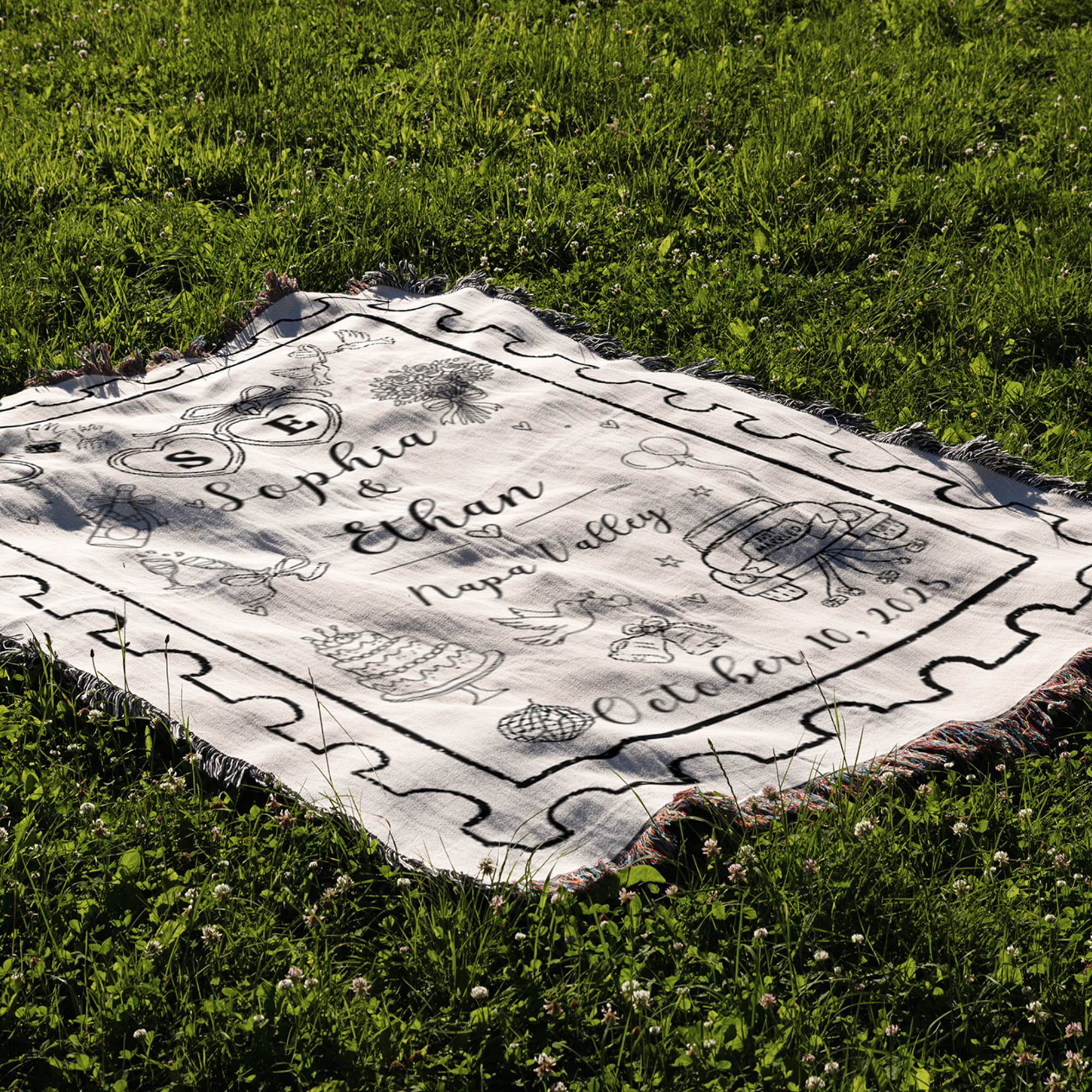 Personalized Wedding Blanket – Custom Names, Date & Location Woven Throw, Bridal Shower Anniversary Gift