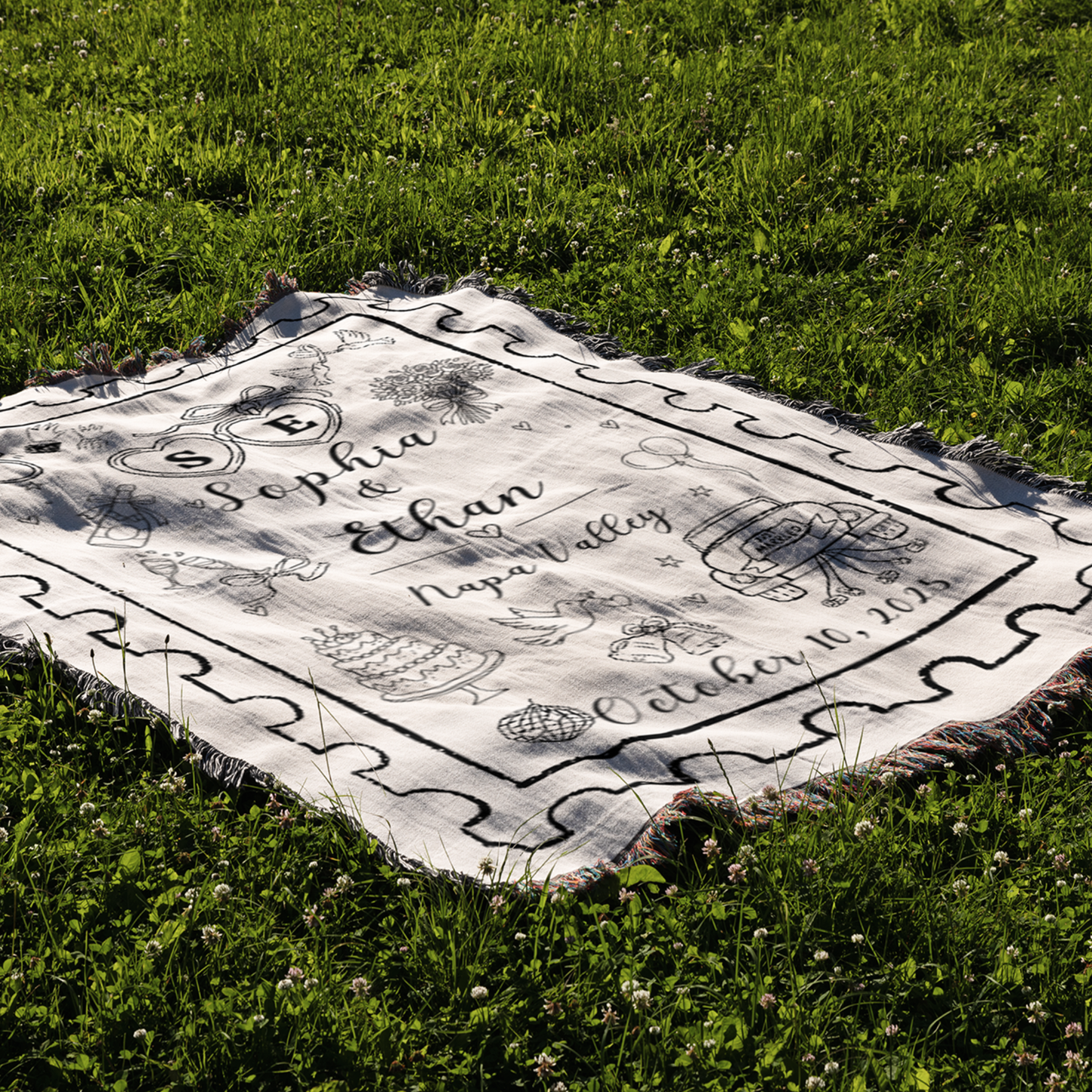 Personalized Wedding Blanket – Custom Names, Date & Location Woven Throw, Bridal Shower Anniversary Gift