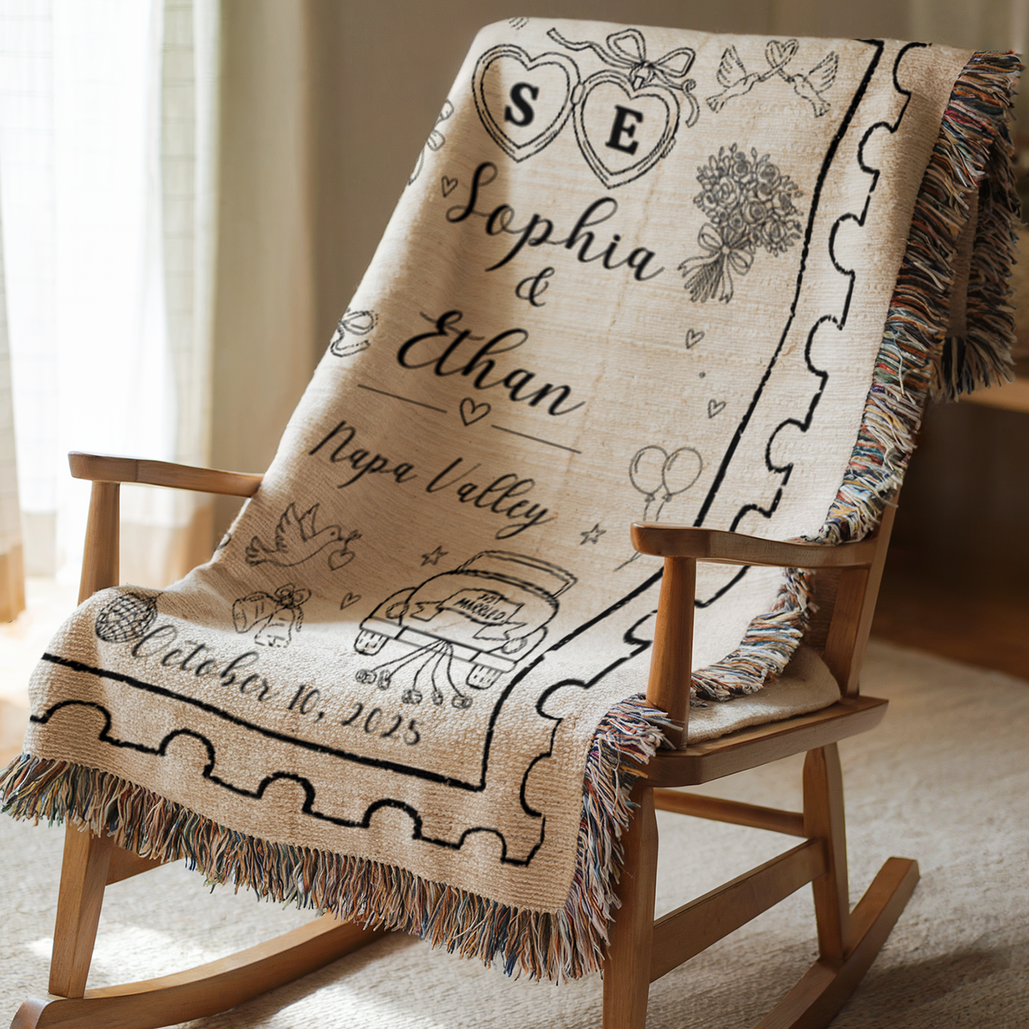 Personalized Wedding Blanket – Custom Names, Date & Location Woven Throw, Bridal Shower Anniversary Gift