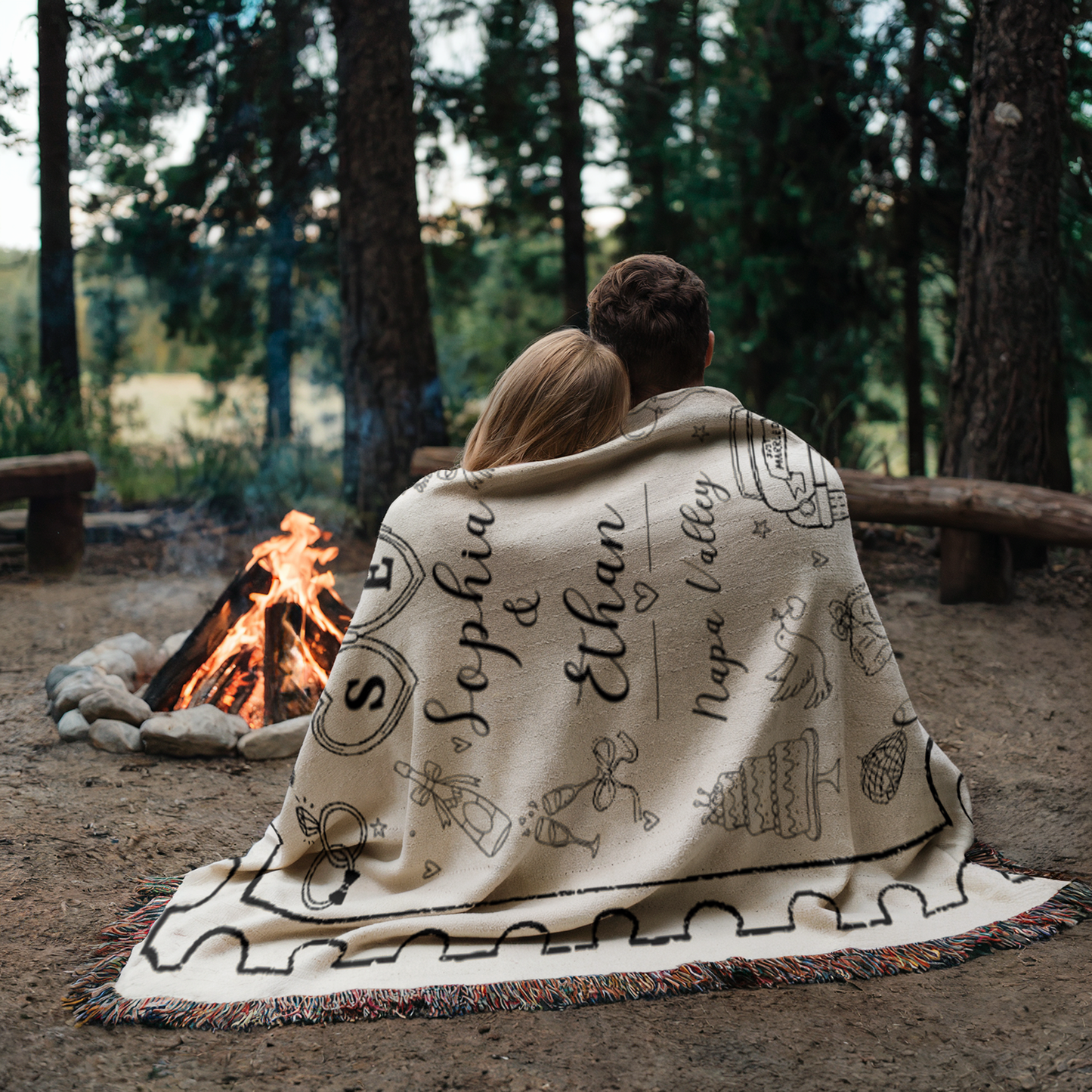 Personalized Wedding Blanket – Custom Names, Date & Location Woven Throw, Bridal Shower Anniversary Gift
