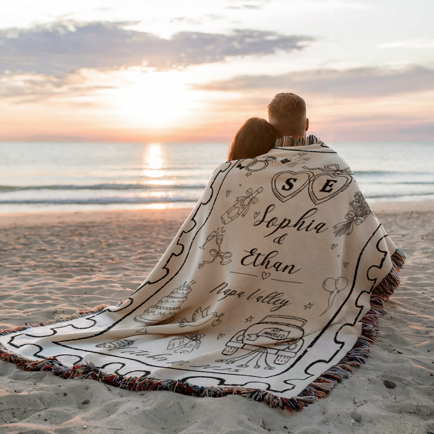 Personalized Wedding Blanket – Custom Names, Date & Location Woven Throw, Bridal Shower Anniversary Gift