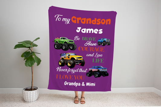 Personalized Dinosaur Blanket for Grandson, Blanket Gift from Grandma and Grandpa, Gift For Boys