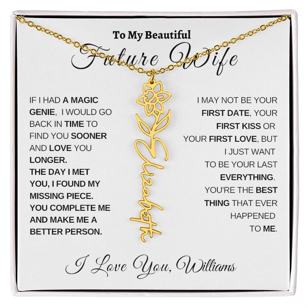 Birth Month Flower Necklace - Personalized Jewelry with Romantic Message Card for Future Wife
