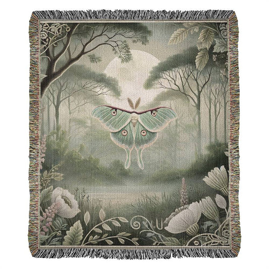 Moonlit Moth Forest Throw Blanket | Whimsical Witchy Decor | Dark Floral Fairycore Tapestry | Cozy Cottagecore Butterfly Gift