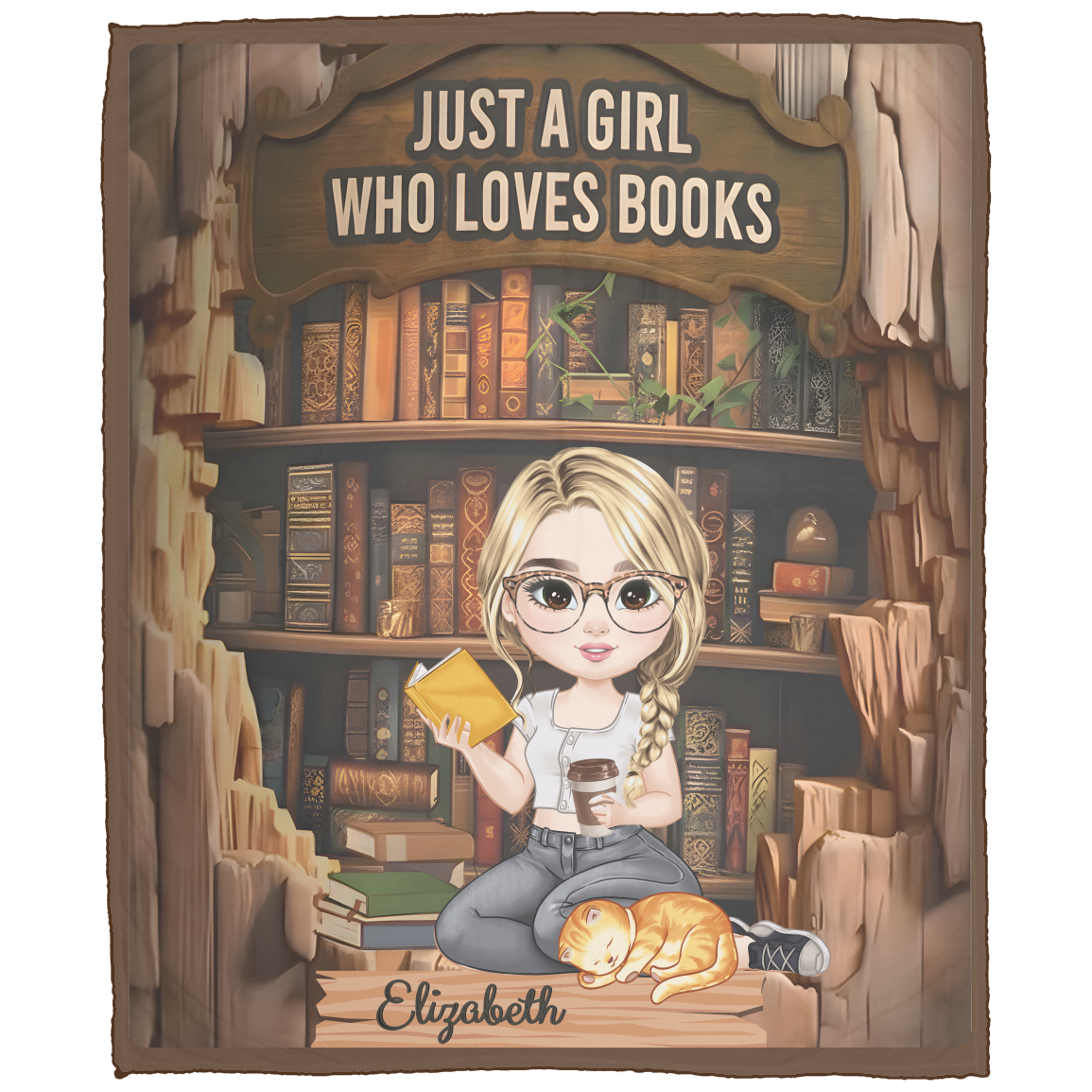 Personalized Book Lover Blanket | Custom Girl Reading Blanket with Name & Character | Bookworm Gift, Librarian, Cozy Reader Throw