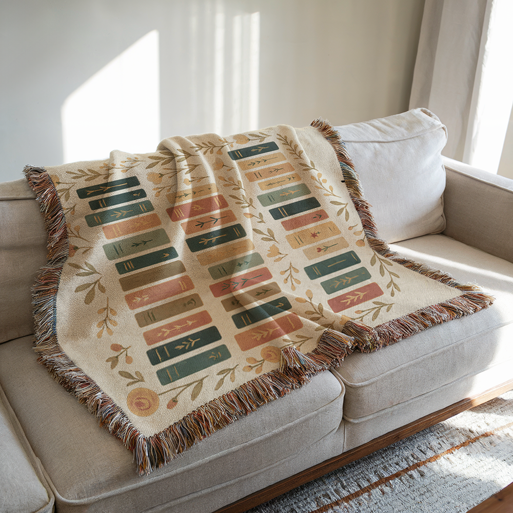 Personalized Book Lovers Blanket | Custom Name Woven Throw | Aesthetic Bookshelf Design | Literary Gift for Her