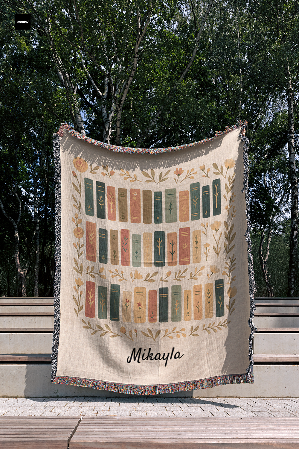 Personalized Book Lovers Blanket | Custom Name Woven Throw | Aesthetic Bookshelf Design | Literary Gift for Her