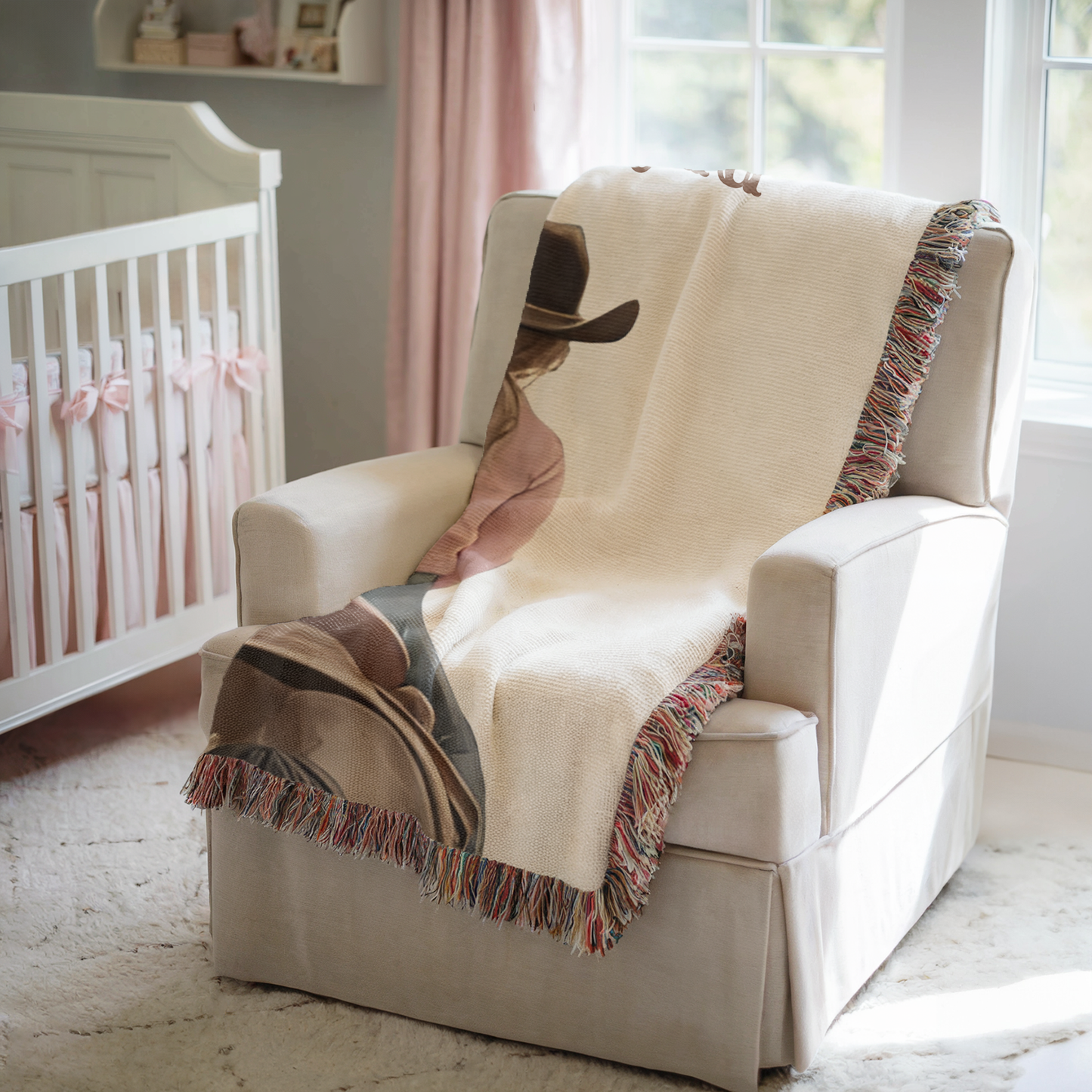 Personalized Cowboy/Cowgirl Woven Blanket – Custom Name Western Horse Nursery Throw, Ranch Kids Gift