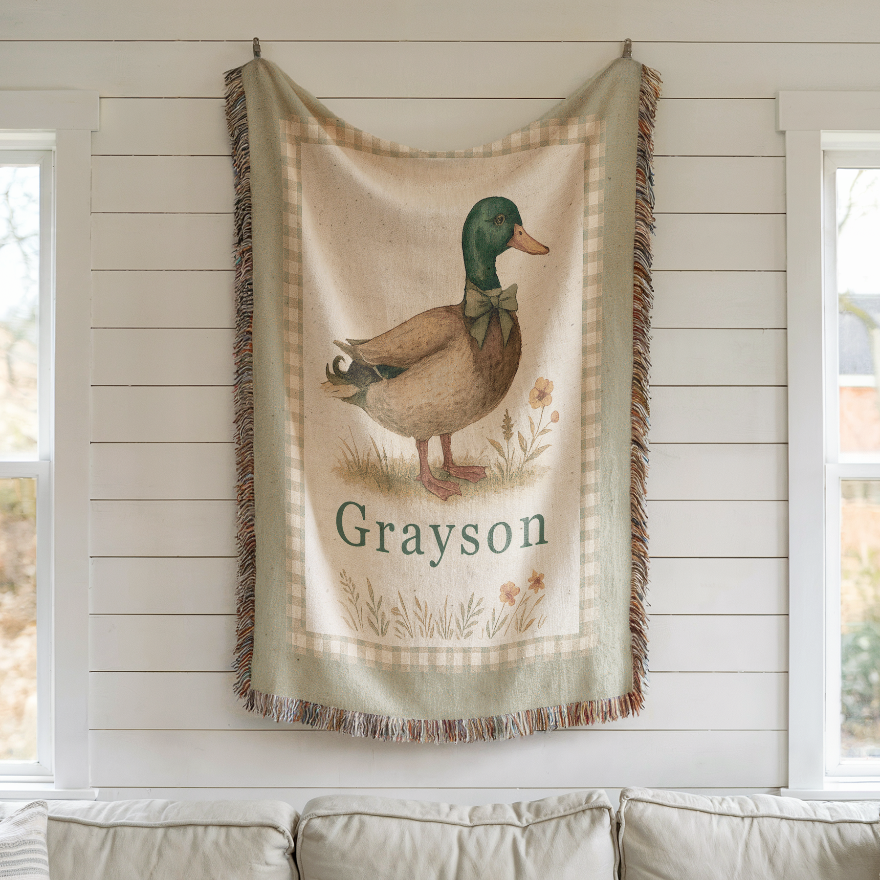 Personalized Mallard Duck Woven Blanket | Custom Name Nursery Keepsake
