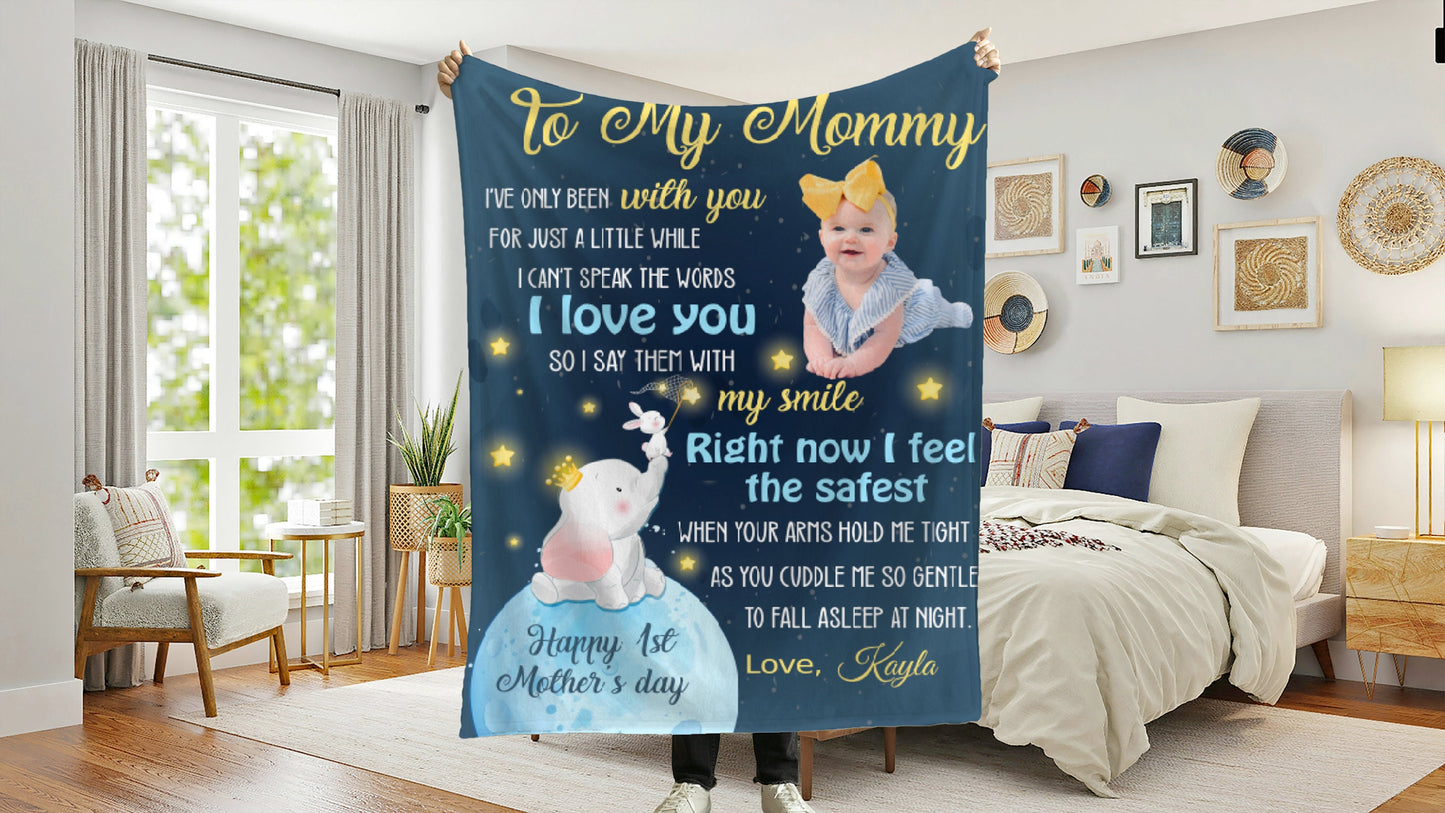 Happy First Mother's Day Personalized Photo Blanket, Custom Name Blanket, Gift For New Born, New Mom