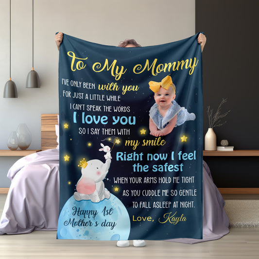 Happy First Mother's Day Personalized Photo Blanket, Custom Name Blanket, Gift For New Born, New Mom