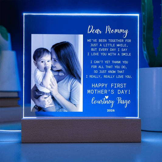 Personalized Mother and Child Photo LED Night Light, Engraved Mother's Day Message, First Mother's Day Gift