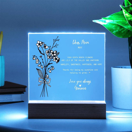 Custom Birth Month Flower LED Night Light , Personalized with Name and Birth Flower, Gift for Mom, Gifts For Grandma, Gift for Bonus Mom