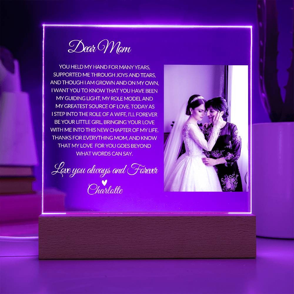 Personalized Mother of the Bride Gift from Daughter, Mother Daughter Custom Acrylic Plaque, Wedding Gift for Mom, Custom Night Light
