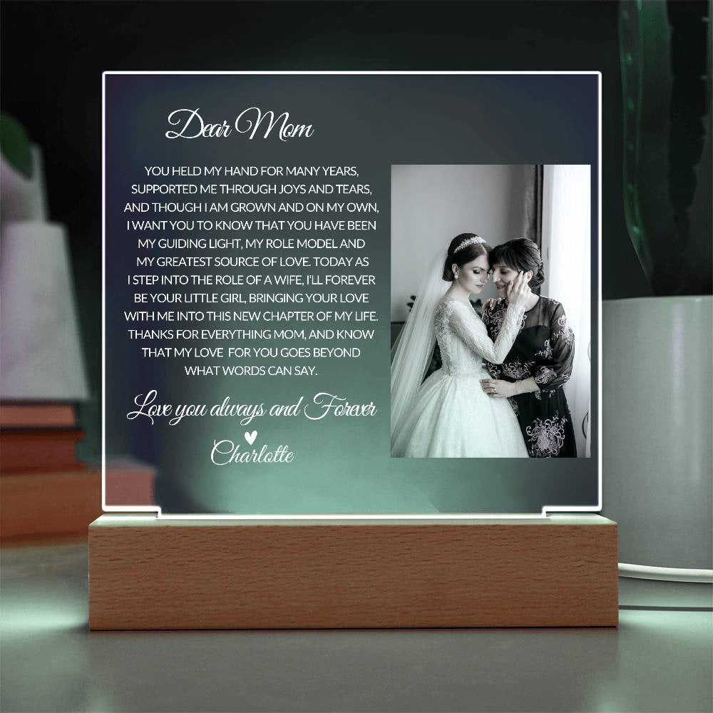 Personalized Mother of the Bride Gift from Daughter, Mother Daughter Custom Acrylic Plaque, Wedding Gift for Mom, Custom Night Light