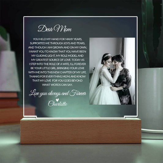 Personalized Mother of the Bride Gift from Daughter, Mother Daughter Custom Acrylic Plaque, Wedding Gift for Mom, Custom Night Light