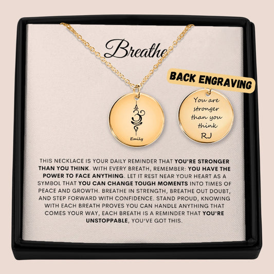 Custom Engrave Necklace | Breathe Necklace | Yoga Necklace | Handcrafted Zen Charm | Sterling Silver | Spiritual Necklace | Meditation Charm