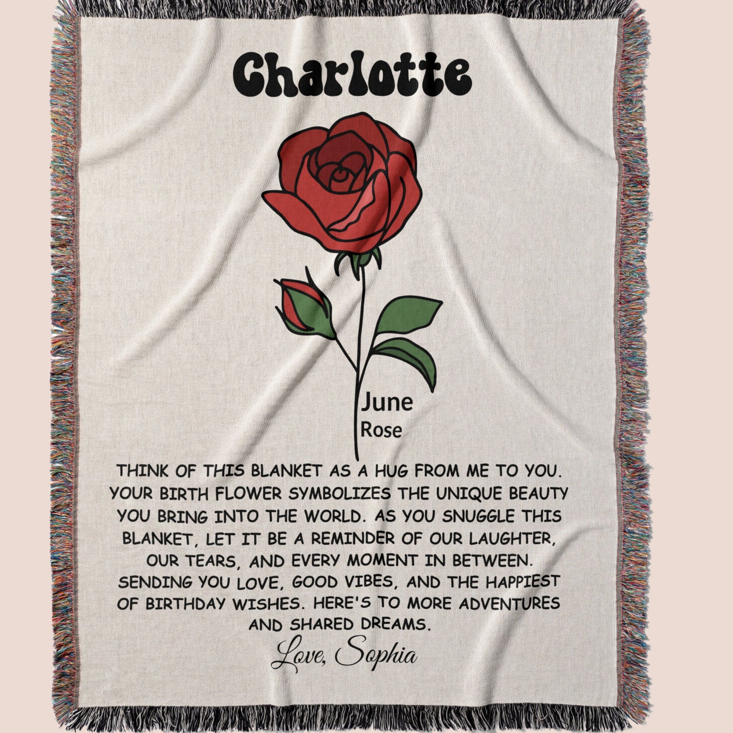 Personalized Birth Flower Woven Blanket – Custom Name and Message – Perfect Birthday or Appreciation Gift