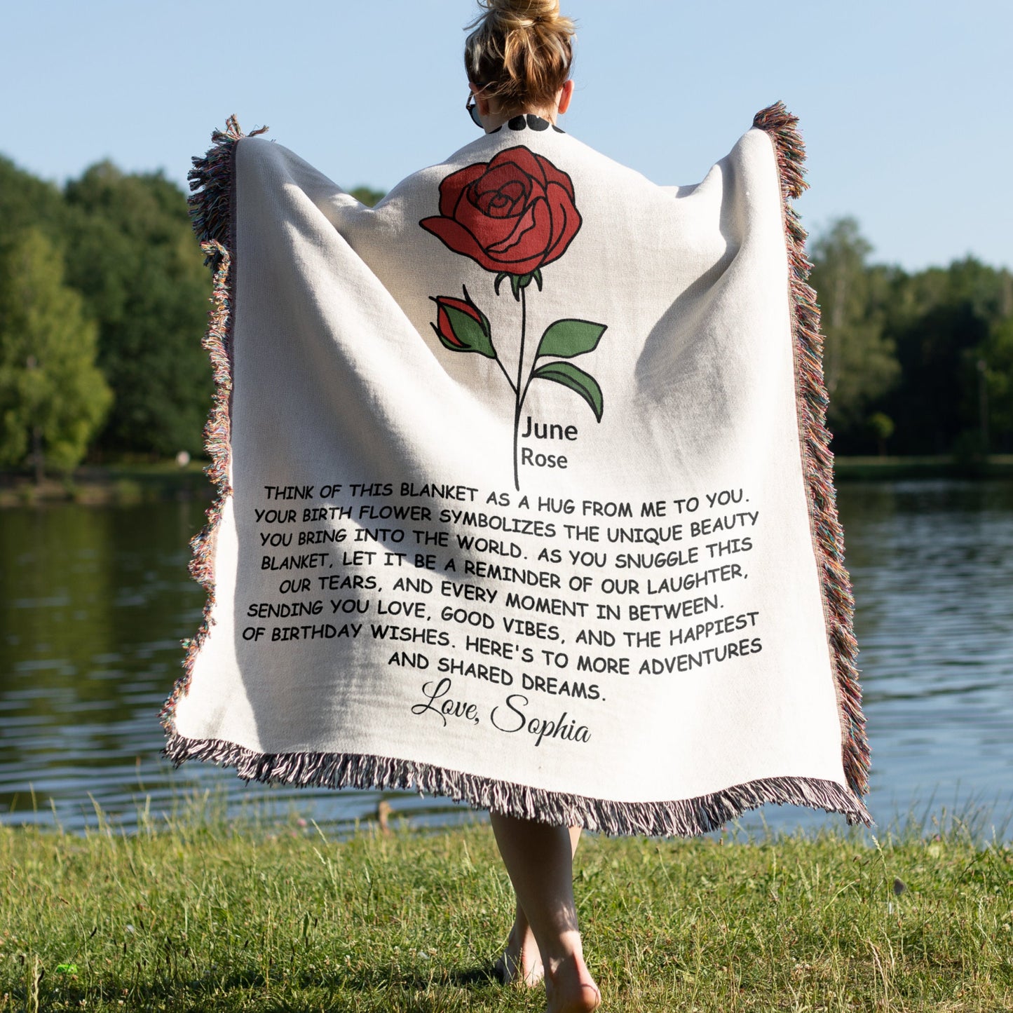 Personalized Birth Flower Woven Blanket – Custom Name and Message – Perfect Birthday or Appreciation Gift