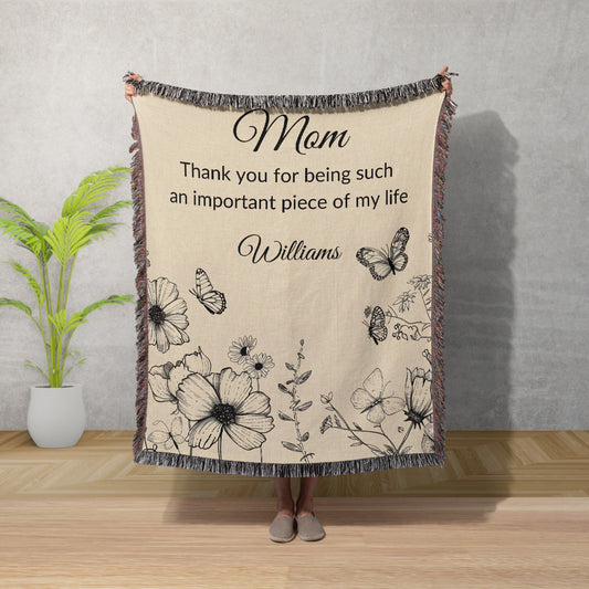 Personalized "Thank You, Mom" Woven Throw Blanket - Custom Name & Message - Perfect Gift for Mother's Day, Personalized Mom Blanket, Custom